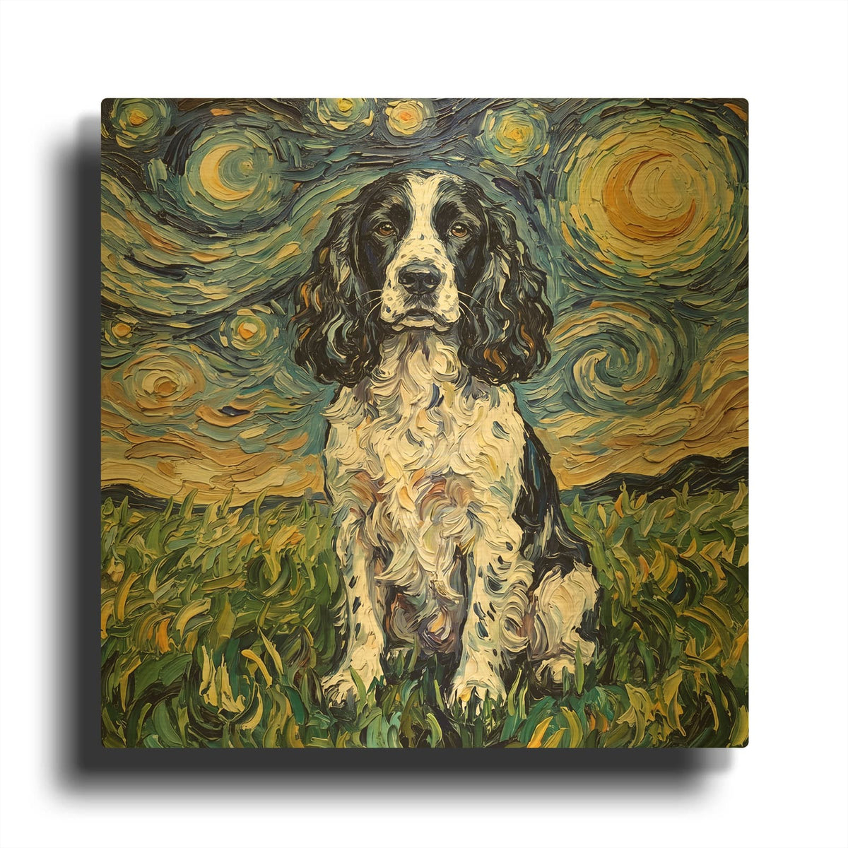 'English Springer Spaniel Starry Night' By Rich Monet Gold Metal Wall Art