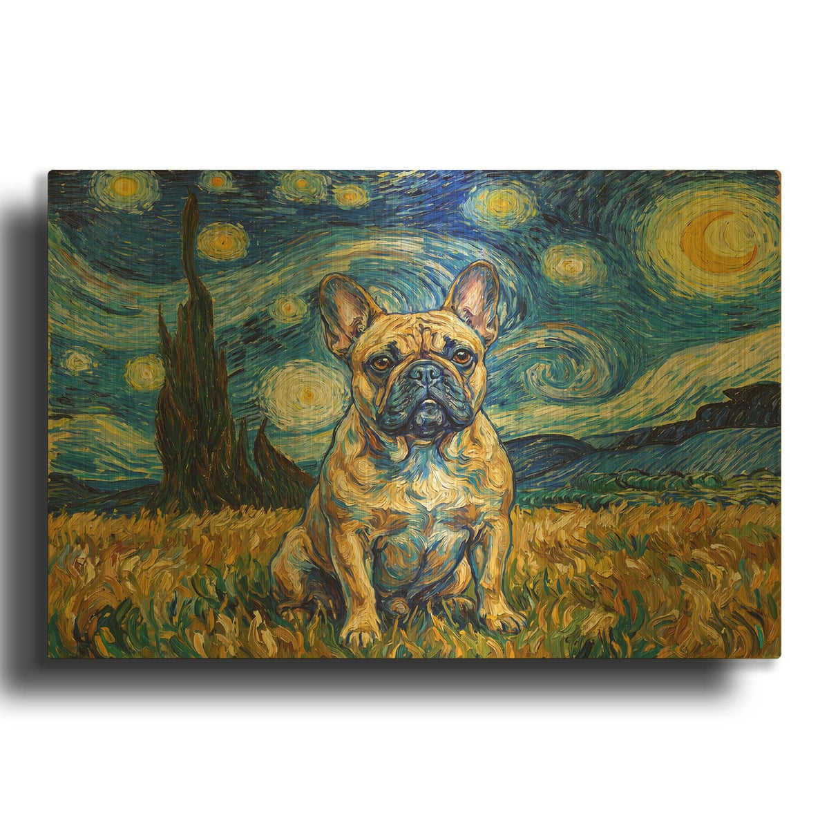'French Bulldog Starry Night' By Rich Monet Gold Metal Wall Art