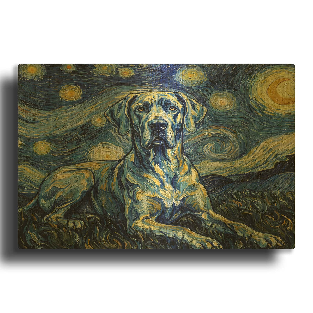 'Great Dane Starry Night' By Rich Monet Gold Metal Wall Art