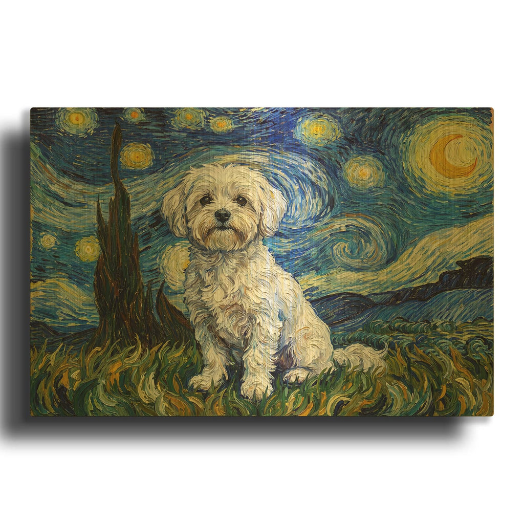'Maltese Starry Night' By Rich Monet Gold Metal Wall Art