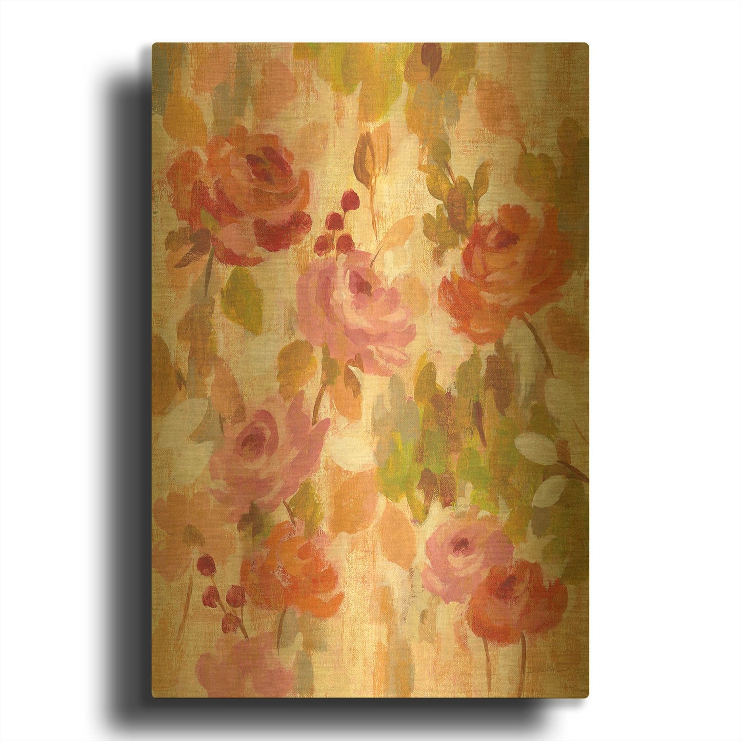 'Pink and Orange Brocade I' By Silvia Vassileva Gold Metal Wall Art