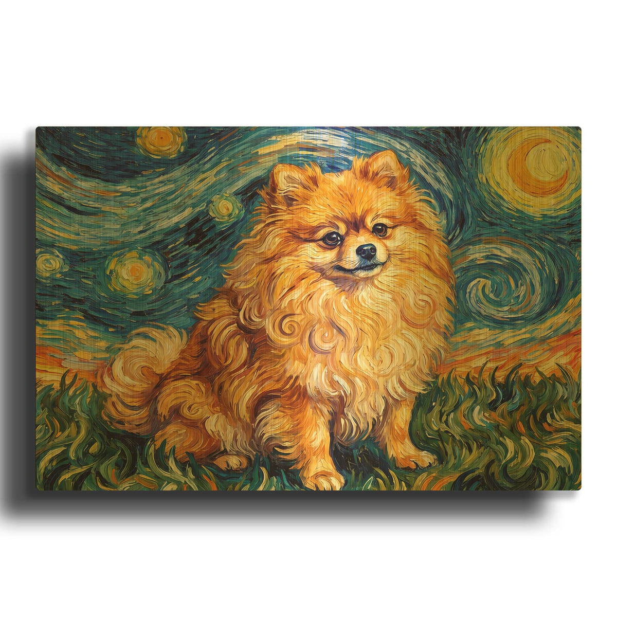 'Pomeranian Starry Night' By Rich Monet Gold Metal Wall Art