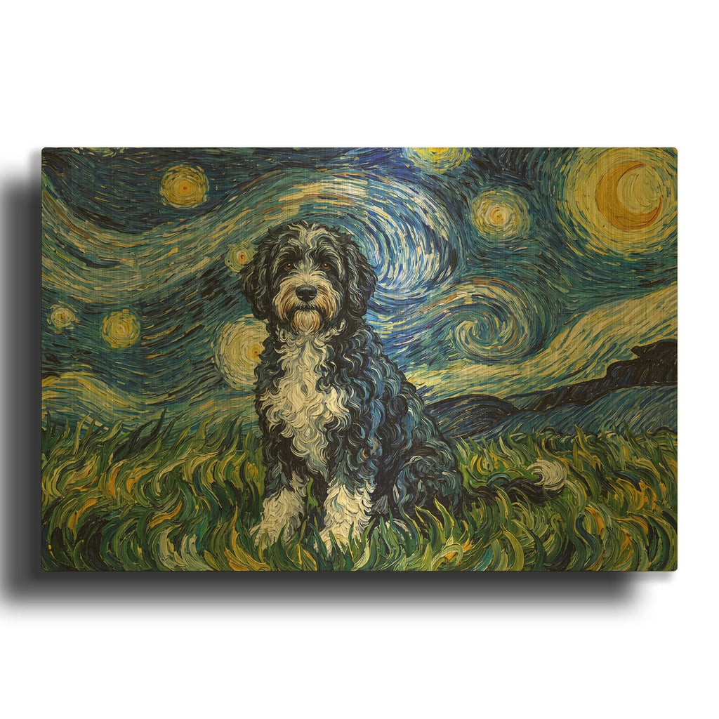 'Portuguese Water Dog Starry Night' By Rich Monet Gold Metal Wall Art