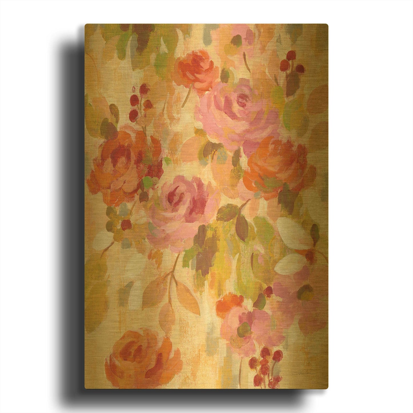 'Pink and Orange Brocade II' By Silvia Vassileva Gold Metal Wall Art