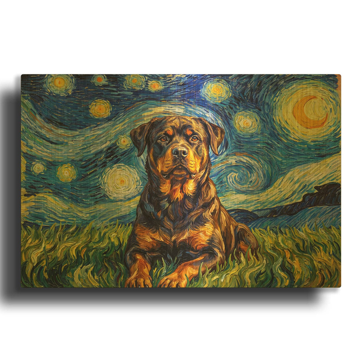 'Rottweiler Starry Night' By Rich Monet Gold Metal Wall Art