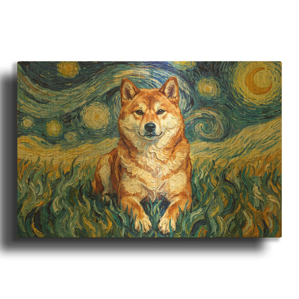 'Shiba Inu Starry Night' By Rich Monet Gold Metal Wall Art
