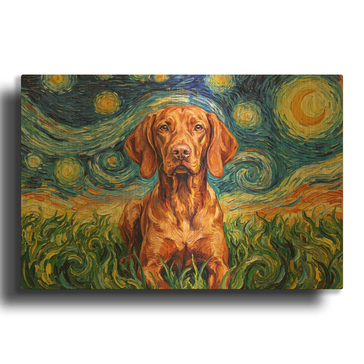 'Vizsla Starry Night' By Rich Monet Gold Metal Wall Art