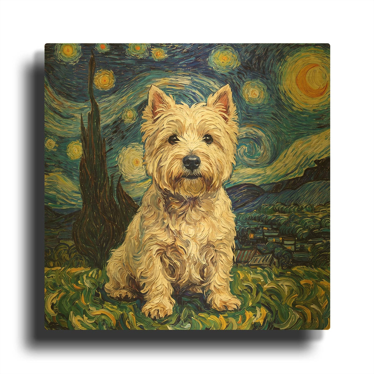 'West Highland White Terrier Starry Night' By Rich Monet Gold Metal Wall Art