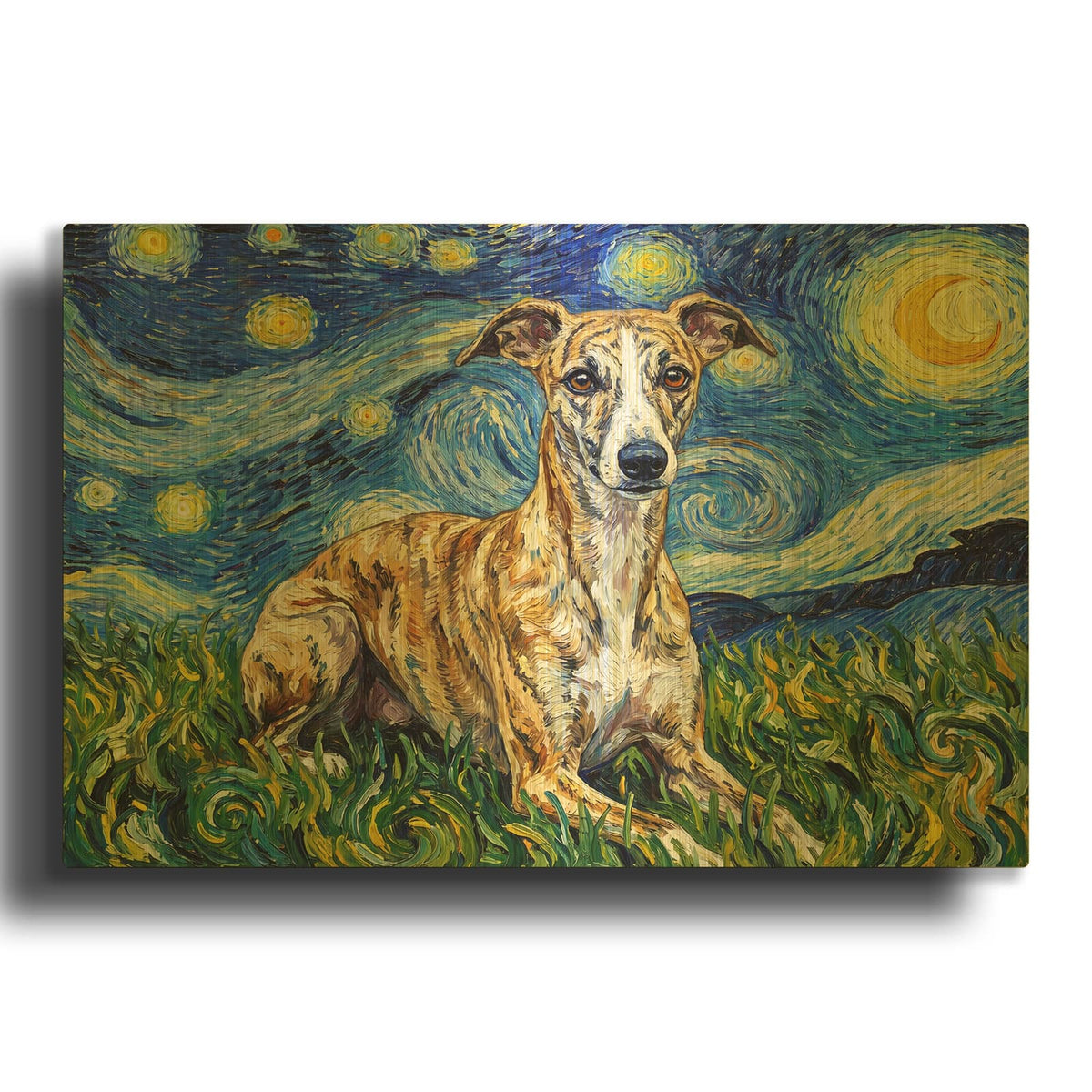'Whippet Starry Night' By Rich Monet Gold Metal Wall Art
