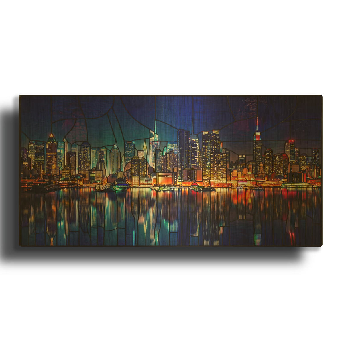 'New York Skyline Reflection' By Rich Monet Gold Metal Wall Art