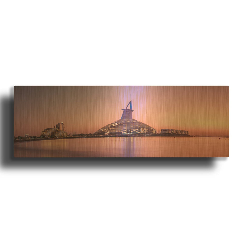 'Dubai-Jumeirah Beach Sunset Panorama' By Luxe Gold Metal Wall Art