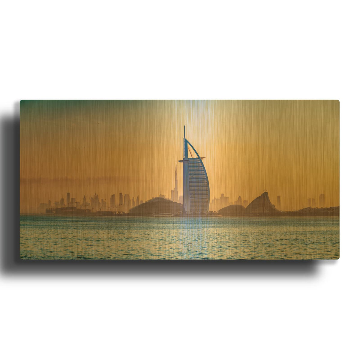 'Dubai Sunrise Over Water' By Luxe Gold Metal Wall Art