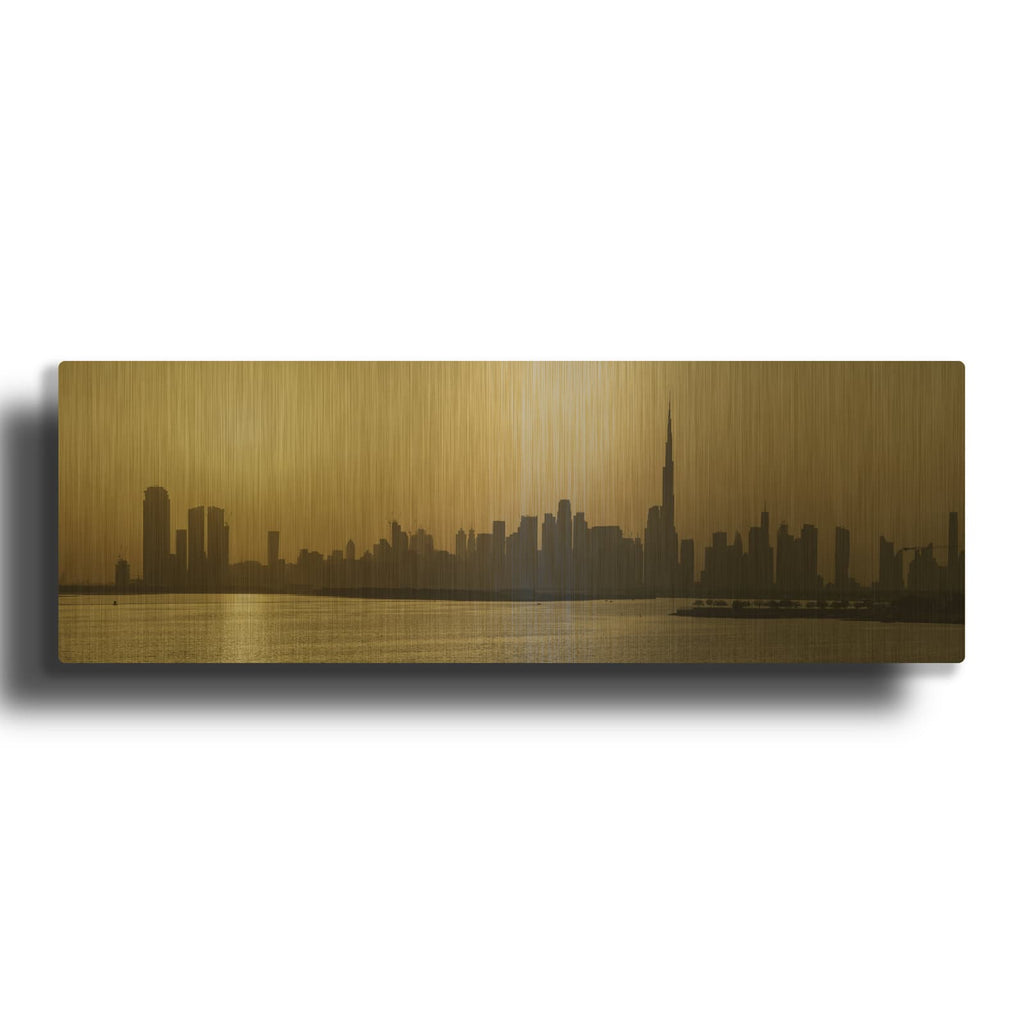 'Burj Khalifa Panorama over Dubai Creek' By Luxe Gold Metal Wall Art