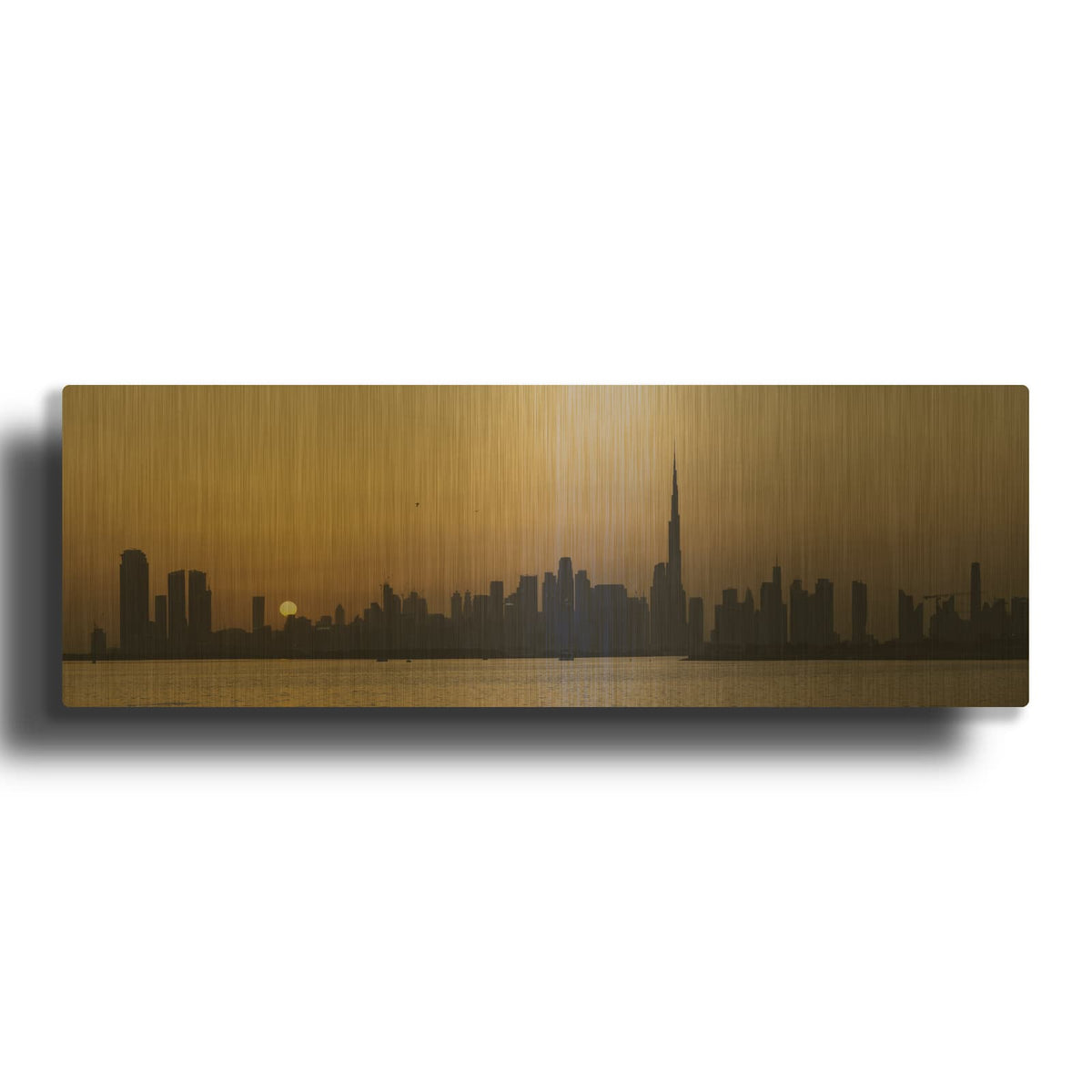 'Dubai City & Burj Khalifa Sunset Panorama' By Luxe Gold Metal Wall Art