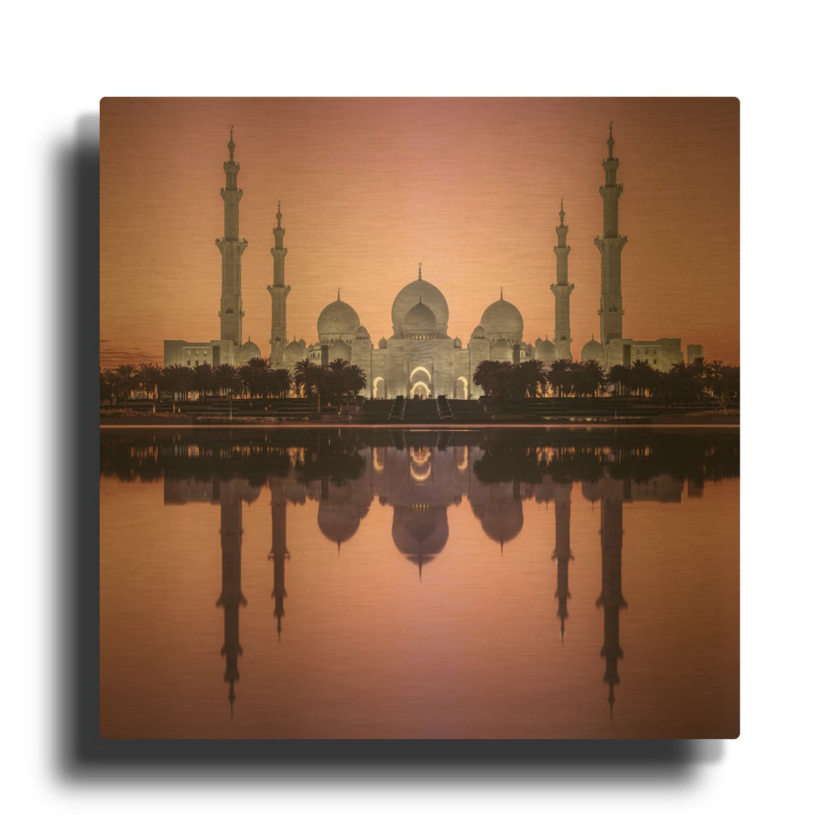 'White Mosque Magenta Sunset' By Luxe Gold Metal Wall Art