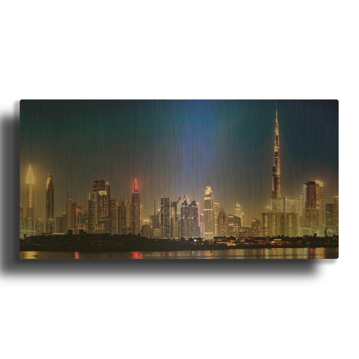'Dubai UAE Downtown View at Dusk' By Luxe Gold Metal Wall Art