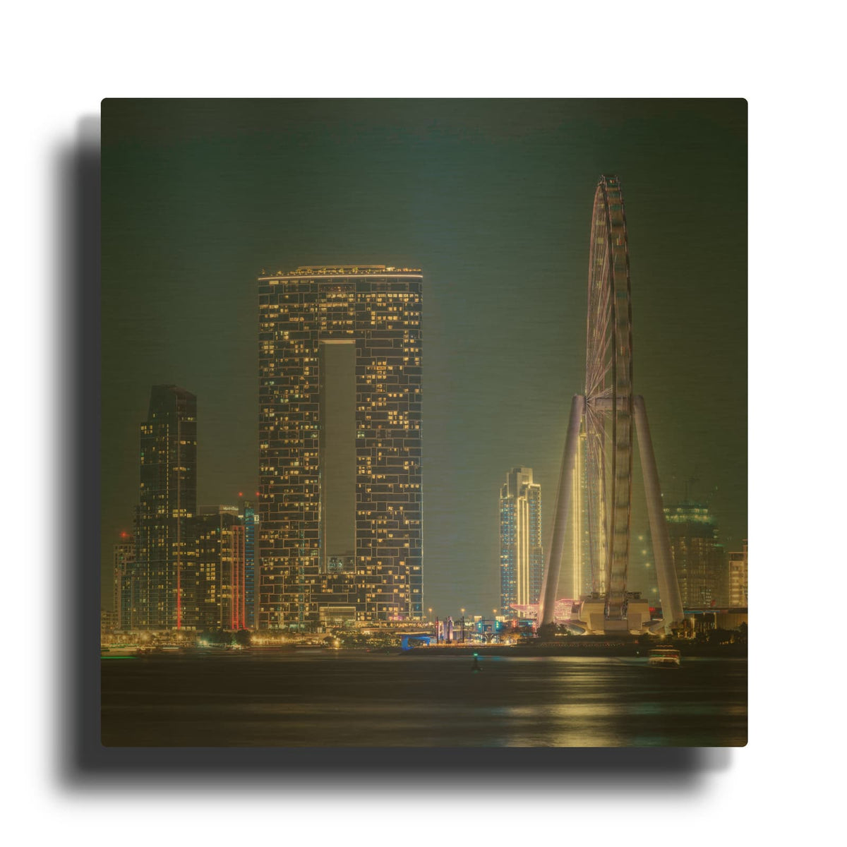 'Ferris Wheel Ain in Dubai at Night' By Luxe Gold Metal Wall Art