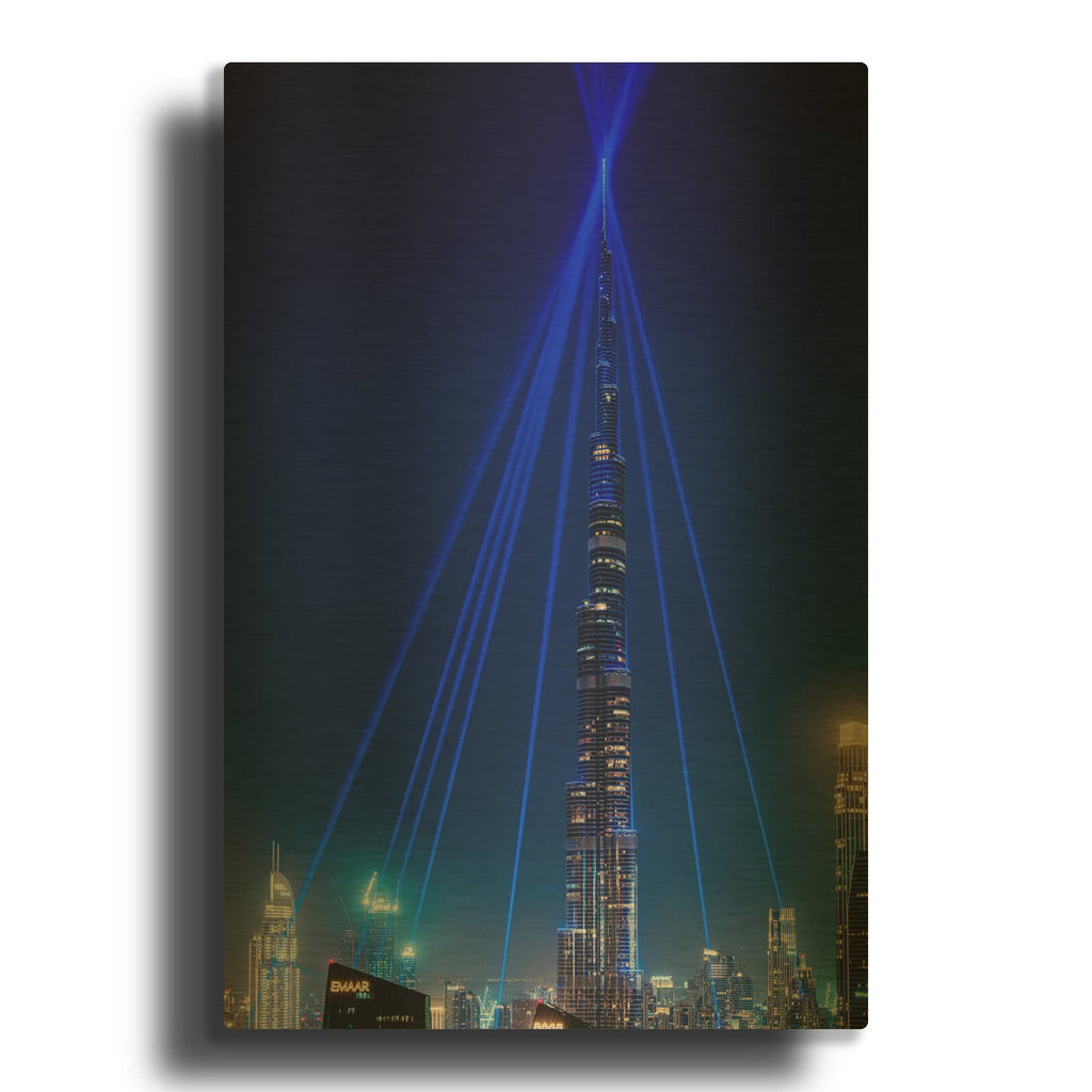 'Lightshow Top Of Burj Khalifa' By Luxe Gold Metal Wall Art