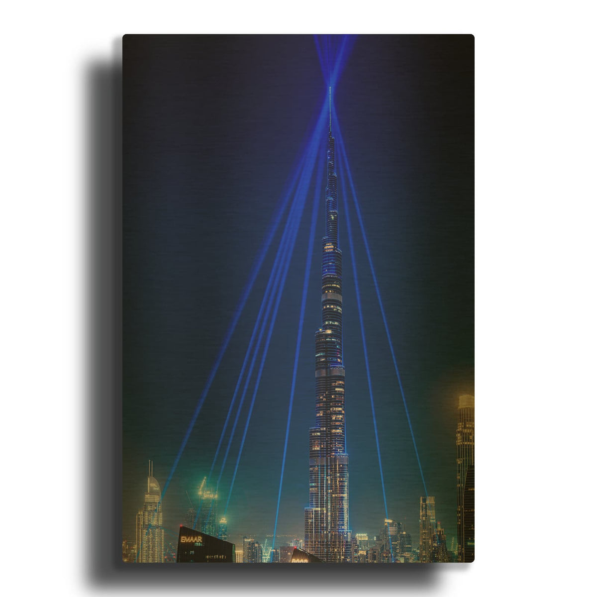 'Lightshow Top Of Burj Khalifa' By Luxe Gold Metal Wall Art