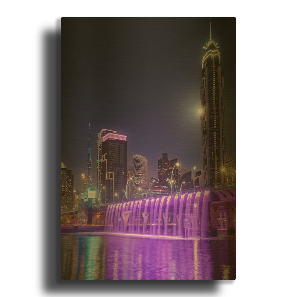'Waterfall in City Dubai' By Luxe Gold Metal Wall Art