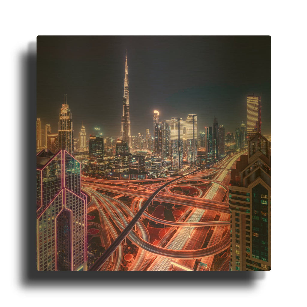 'Dubai Nights-Neon Veins City of Lights' By Luxe Gold Metal Wall Art