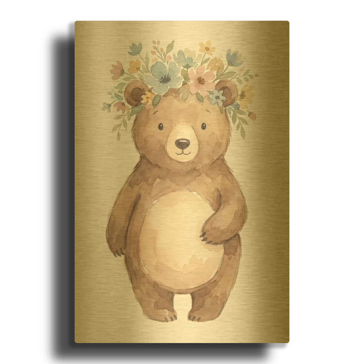 'Cute Baby Bear 2' By Ann Klee Gold Metal Wall Art