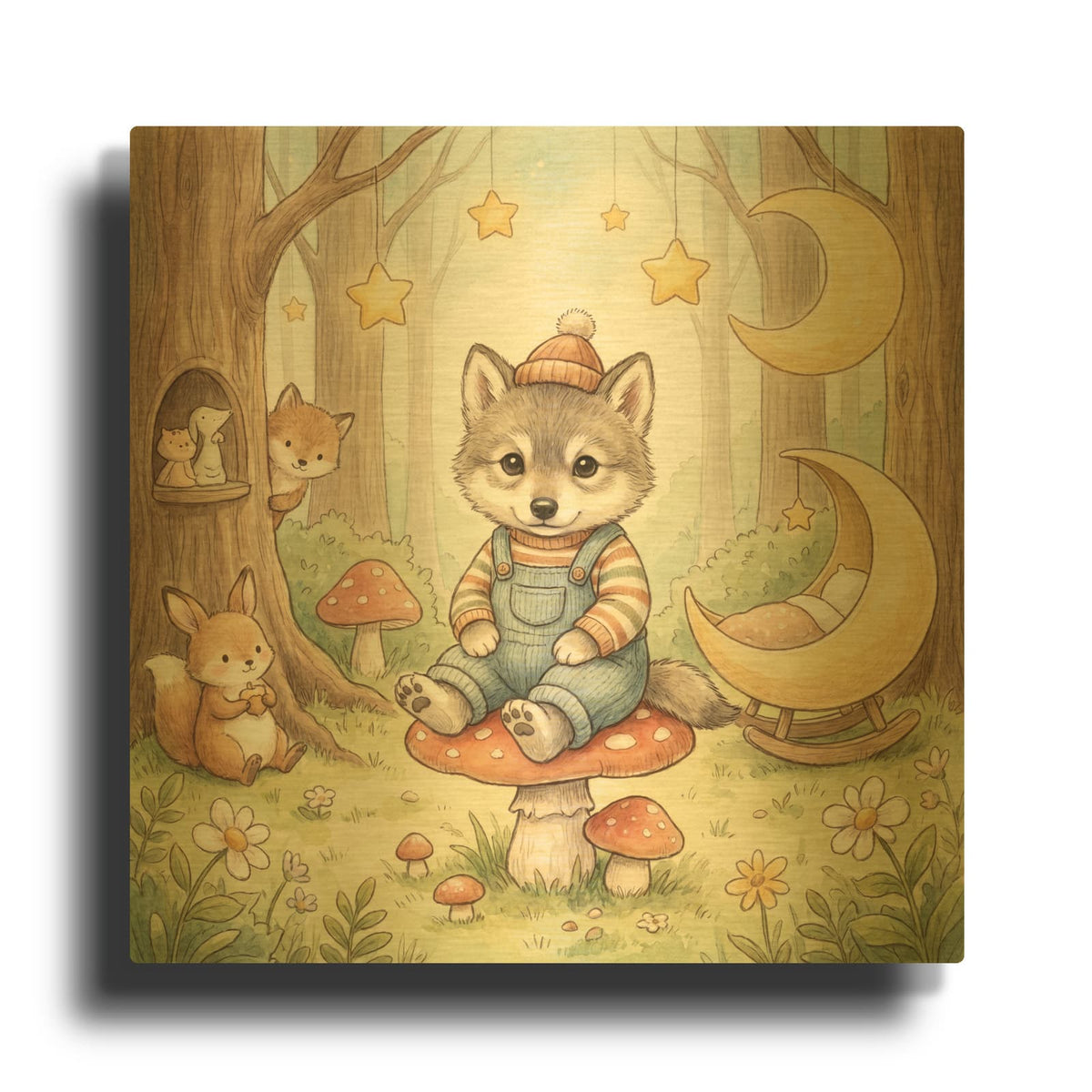 'Cute Baby Wolf' By Ann Klee Gold Metal Wall Art