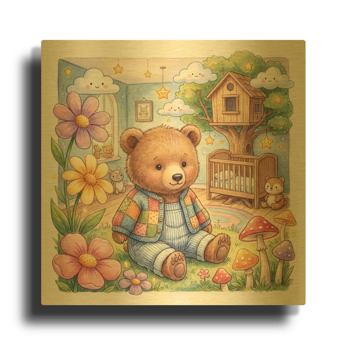 'Cute Baby Bear' By Ann Klee Gold Metal Wall Art