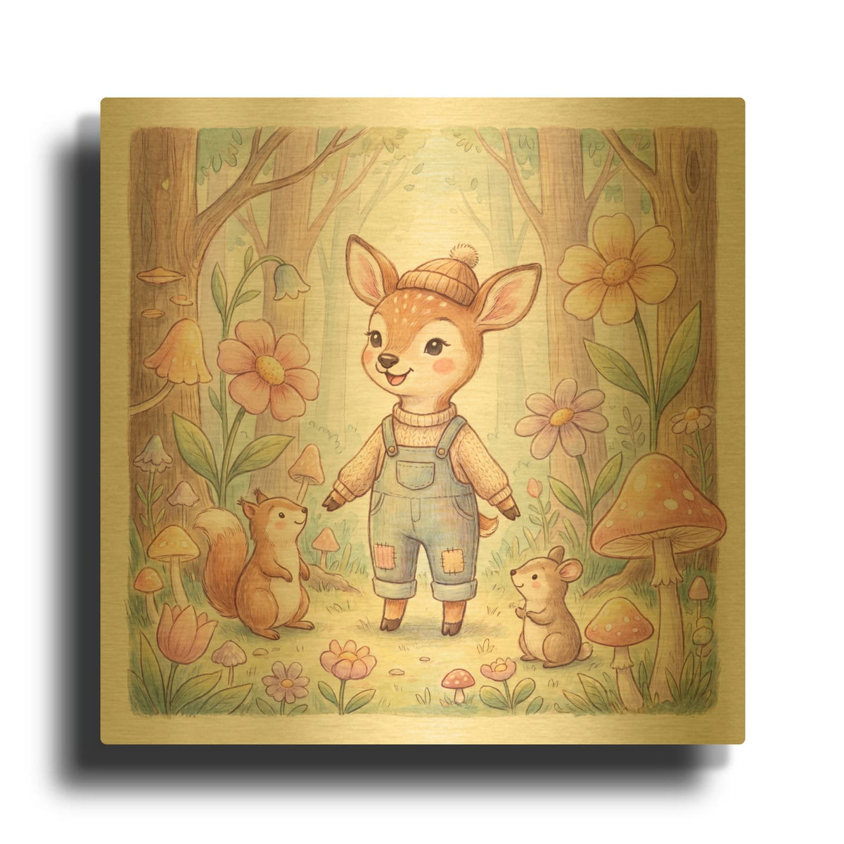 'Cute Baby Deer' By Ann Klee Gold Metal Wall Art