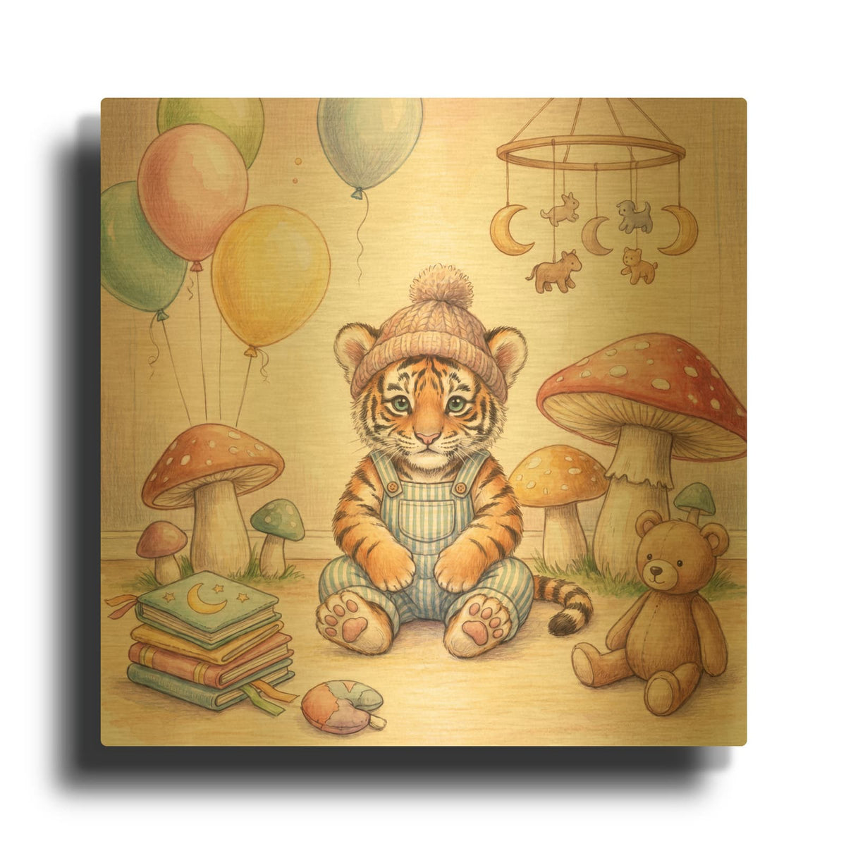 'Cute Baby Tiger' By Ann Klee Gold Metal Wall Art