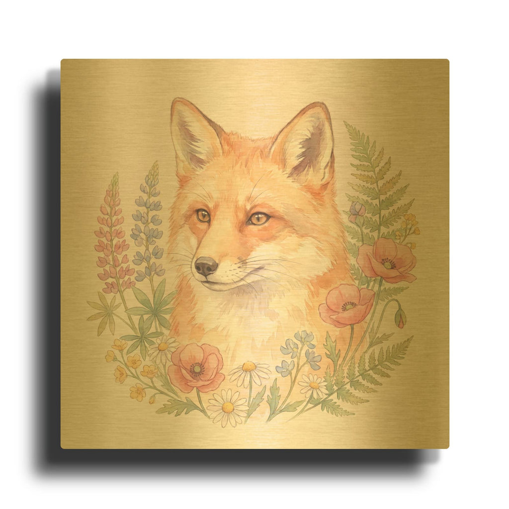 'Foxy Wildflowers 2' By Ann Klee Gold Metal Wall Art