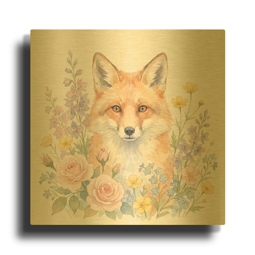 'Foxy Wildflowers' By Ann Klee Gold Metal Wall Art