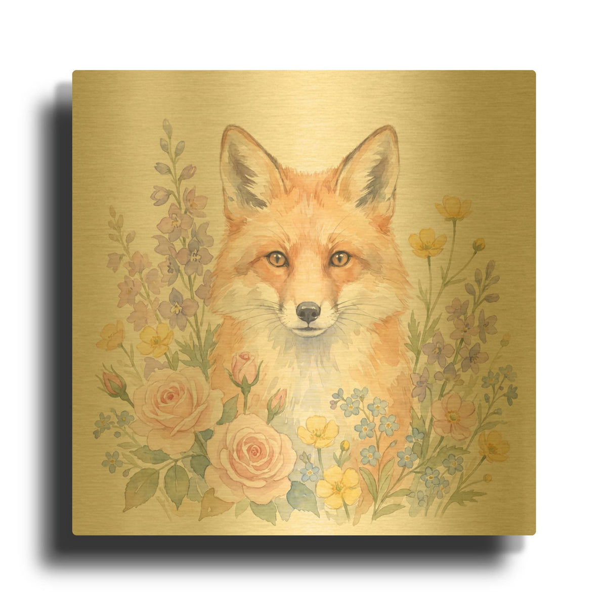 'Foxy Wildflowers' By Ann Klee Gold Metal Wall Art