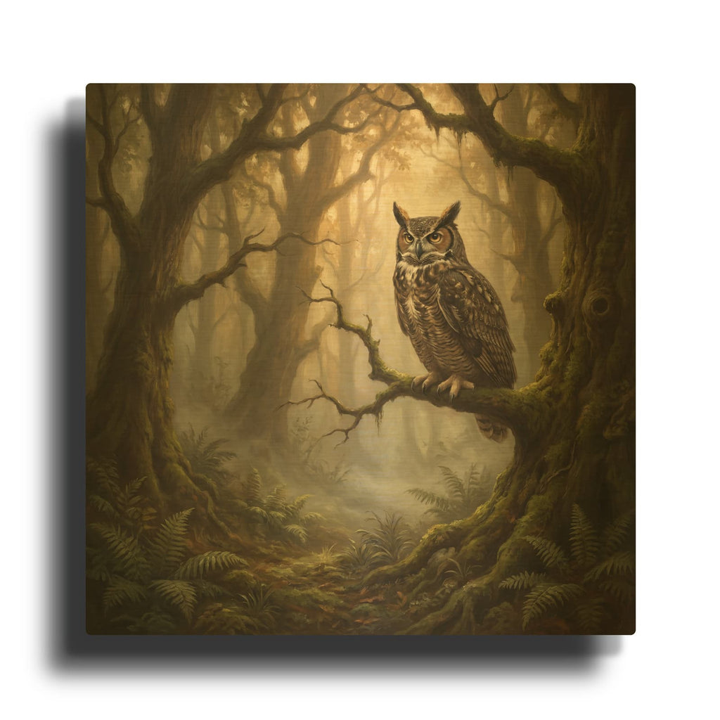 'Majestic Deer in a Misty Forest' By Ann Klee Gold Metal Wall Art