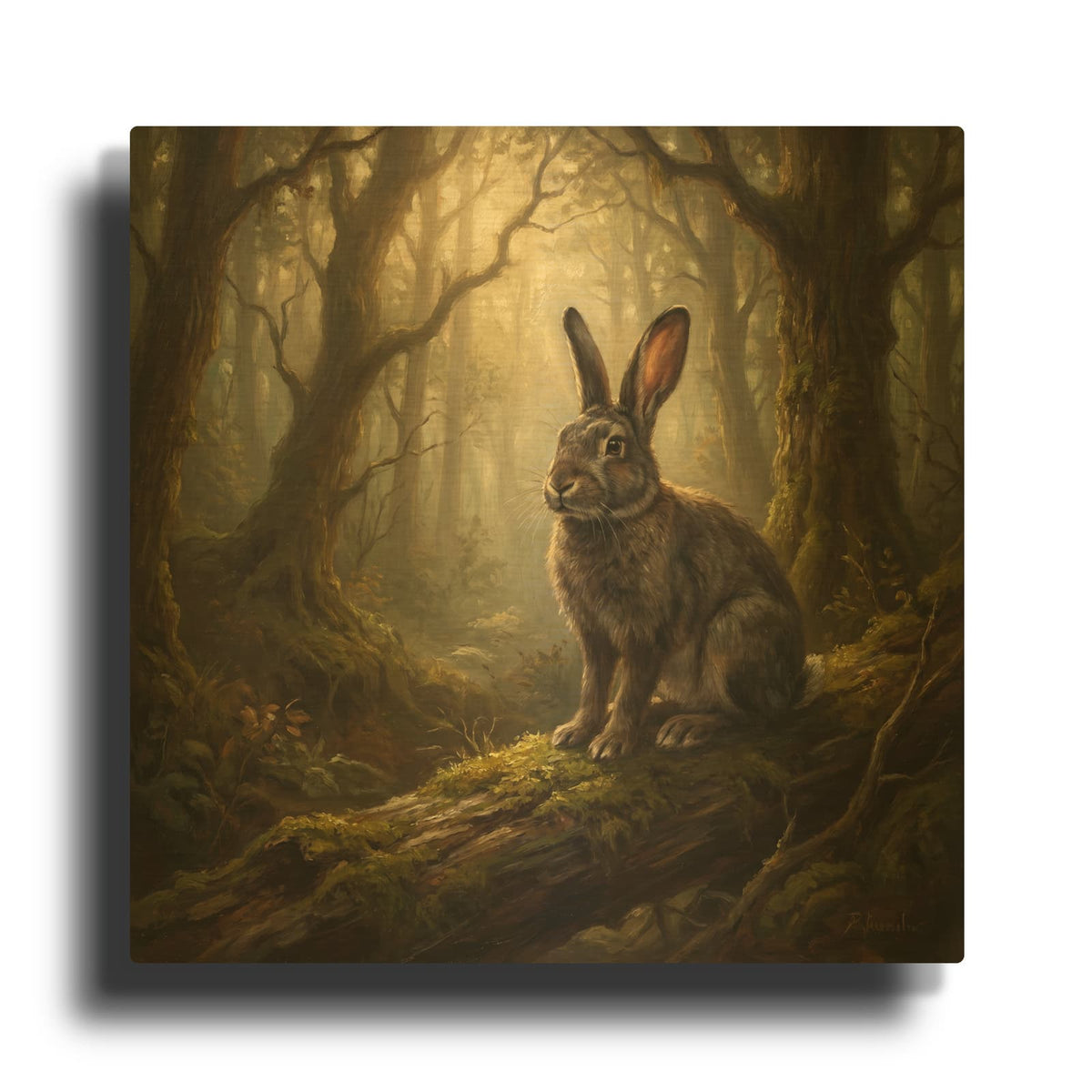 'Majestic Rabbit in a Misty Forest' By Ann Klee Gold Metal Wall Art