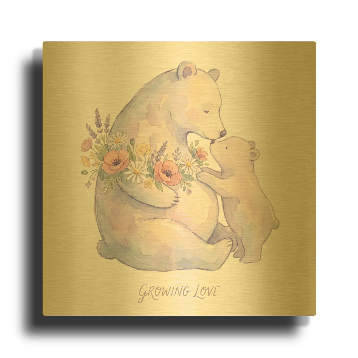 'Mama Bear Growing Love' By Ann Klee Gold Metal Wall Art