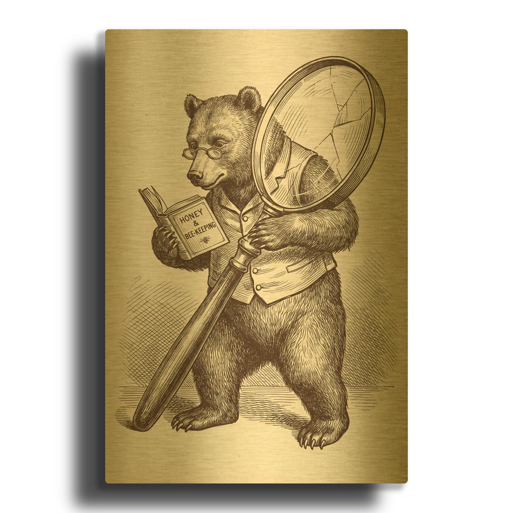 'Funny Bear Antique Scientific Engraving 2' By Ann Klee Gold Metal Wall Art
