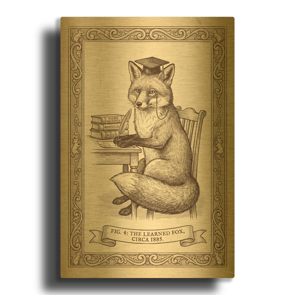 'Funny Fox Antique Scientific Engraving 2' By Ann Klee Gold Metal Wall Art