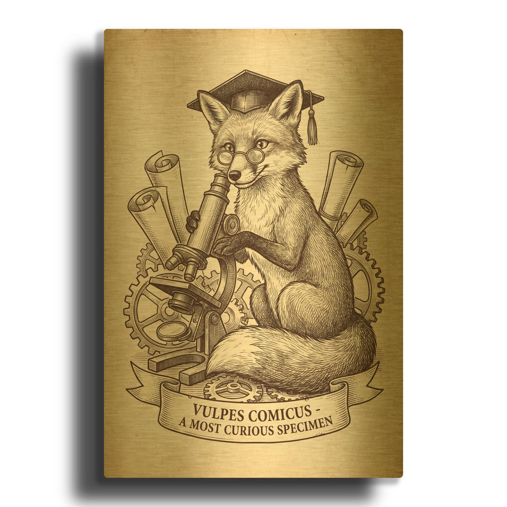 'Funny Fox Antique Scientific Engraving' By Ann Klee Gold Metal Wall Art
