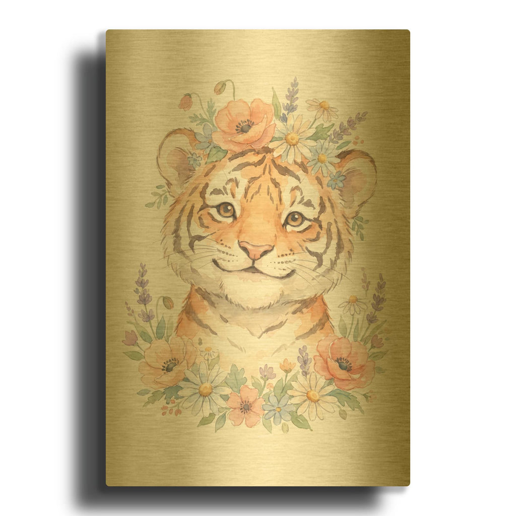 'Soft Pastel Watercolor Baby Tiger' By Ann Klee Gold Metal Wall Art