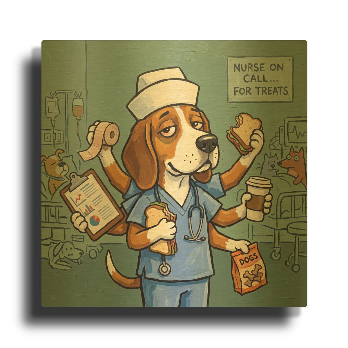 'Beagle Nurse On Call For... Treats' By Ann Klee Gold Metal Wall Art