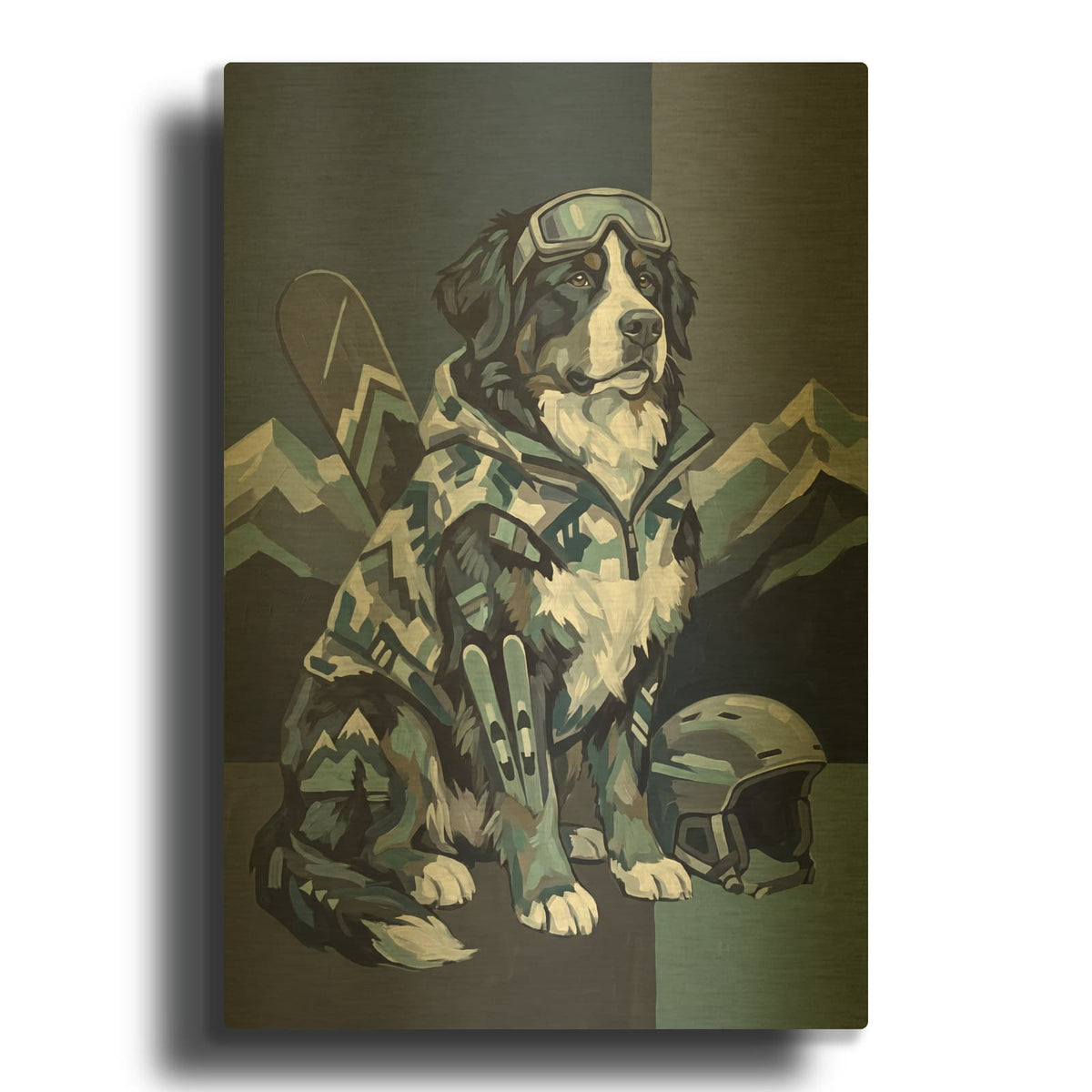'Bernese Mountain Dog In The Snow' By Ann Klee Gold Metal Wall Art