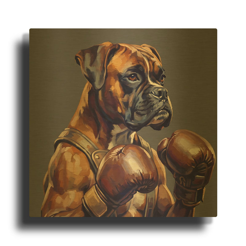 'Boxer Dog In The Boxing Ring 2' By Ann Klee Gold Metal Wall Art