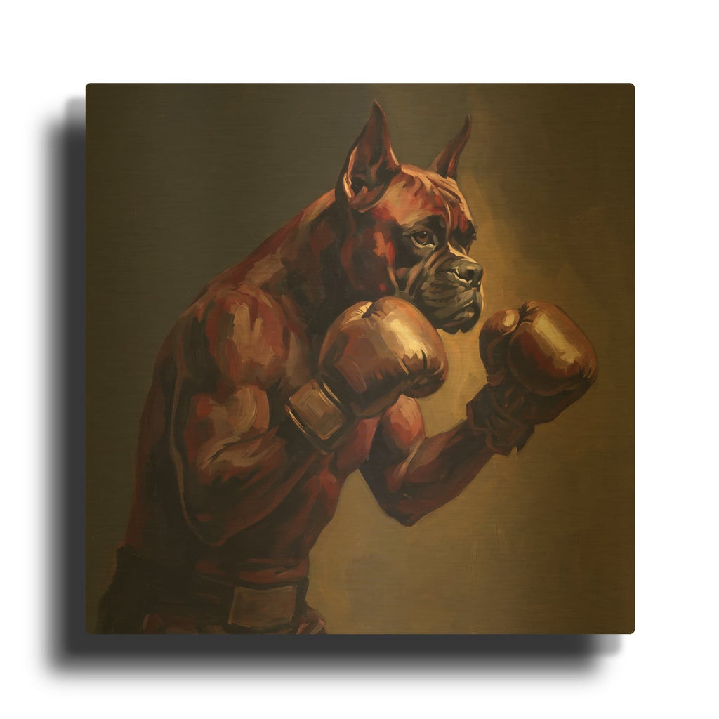 'Boxer Dog In The Boxing Ring' By Ann Klee Gold Metal Wall Art