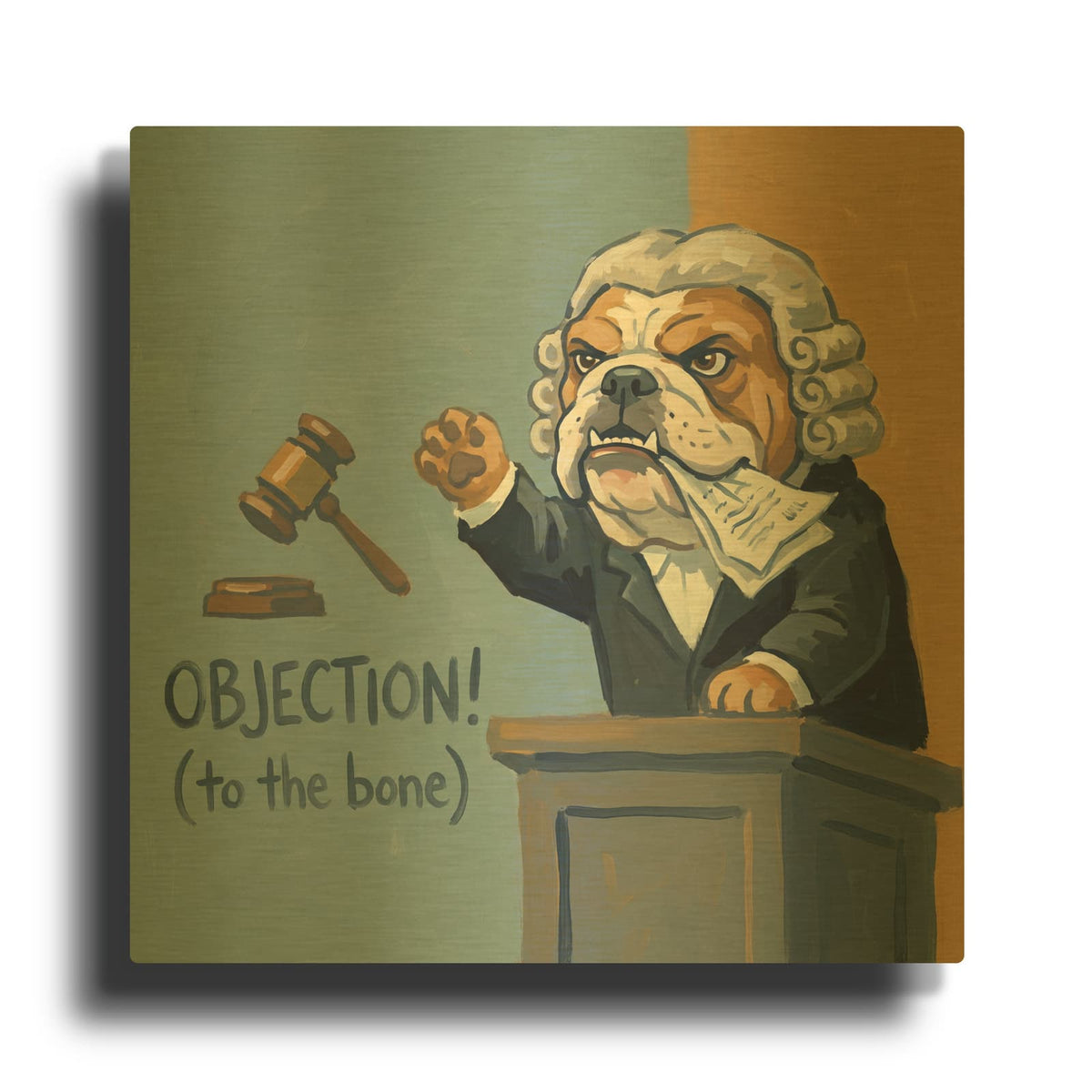 'Bulldog Judge Objection To The Bone' By Ann Klee Gold Metal Wall Art