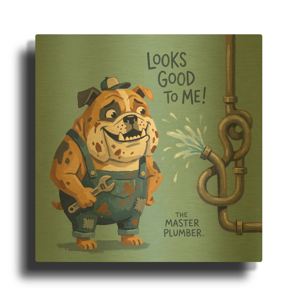 'Bulldog Master Plumber' By Ann Klee Gold Metal Wall Art