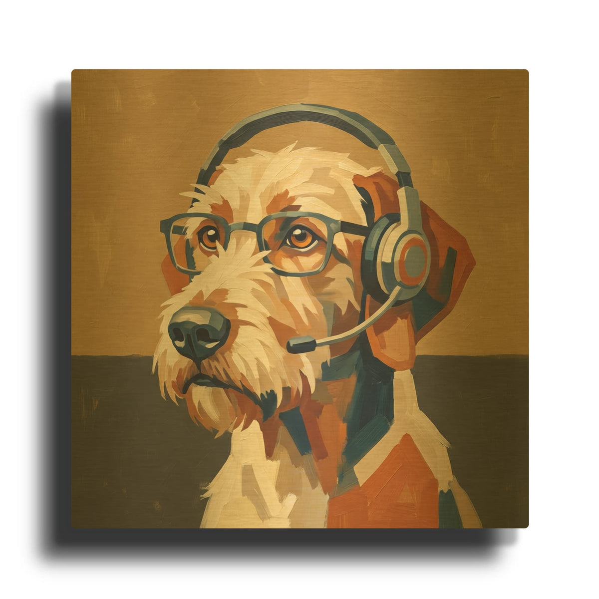'Call Center Terrier' By Ann Klee Gold Metal Wall Art