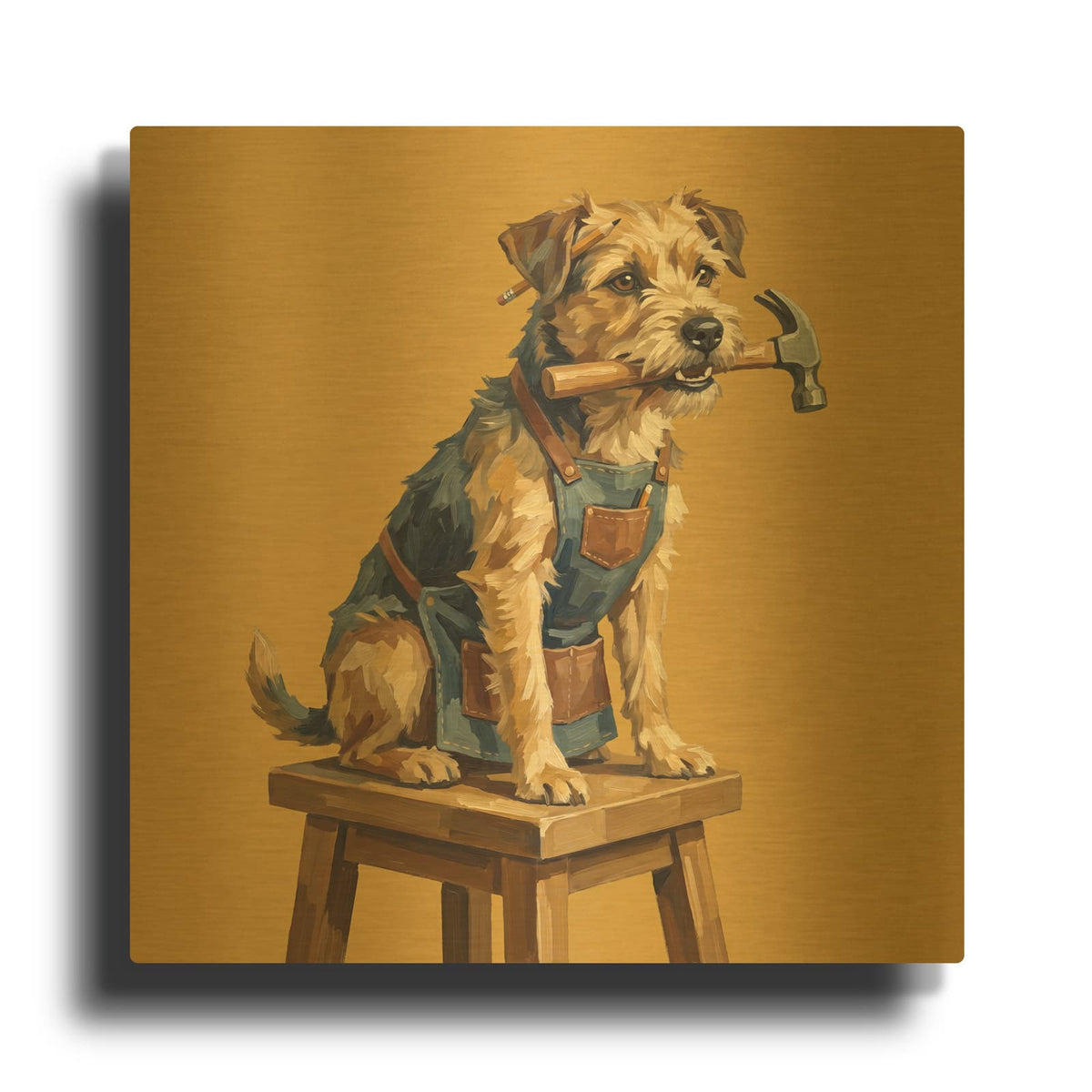 'Carpenter Terrier' By Ann Klee Gold Metal Wall Art