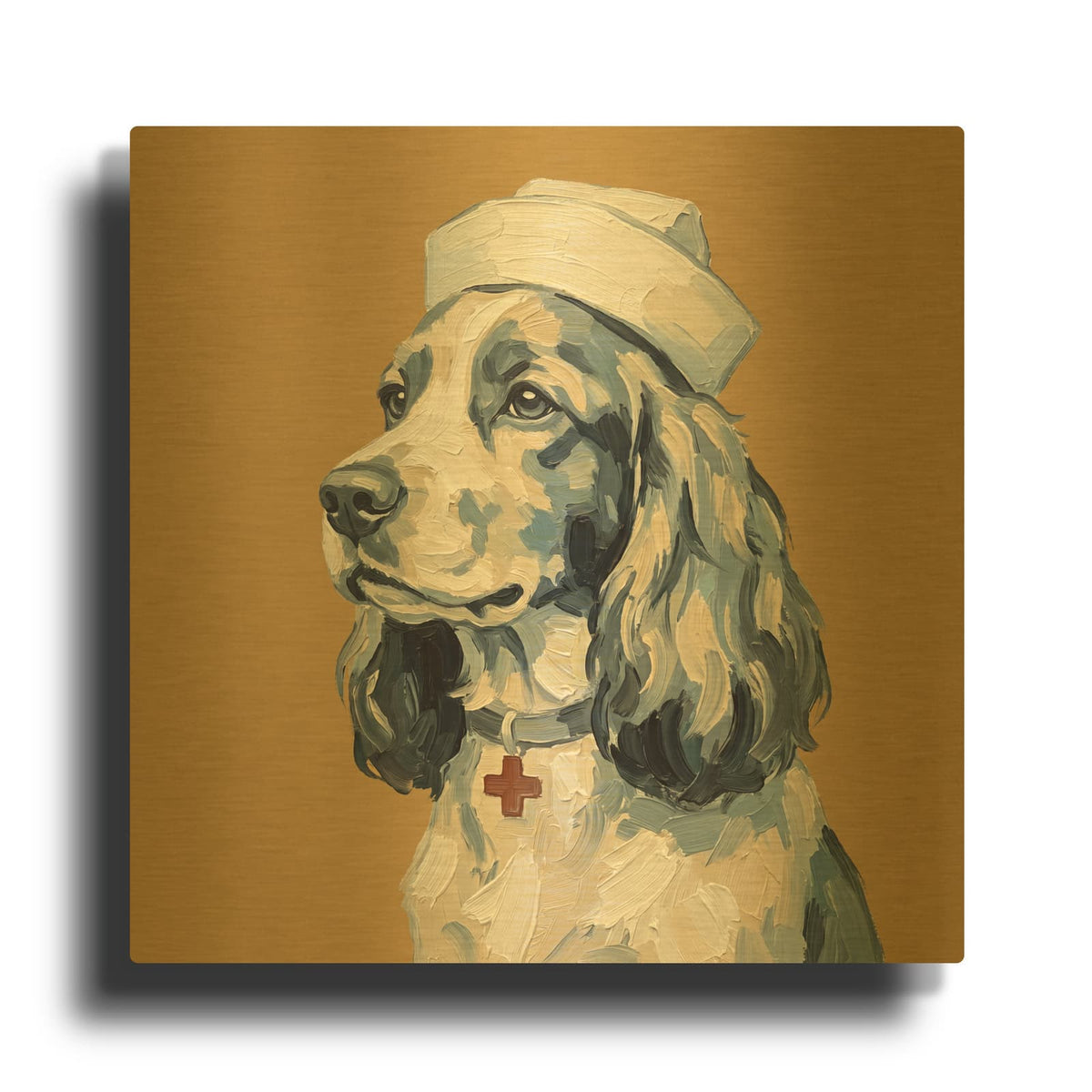 'Cocker Spaniel Nurse' By Ann Klee Gold Metal Wall Art