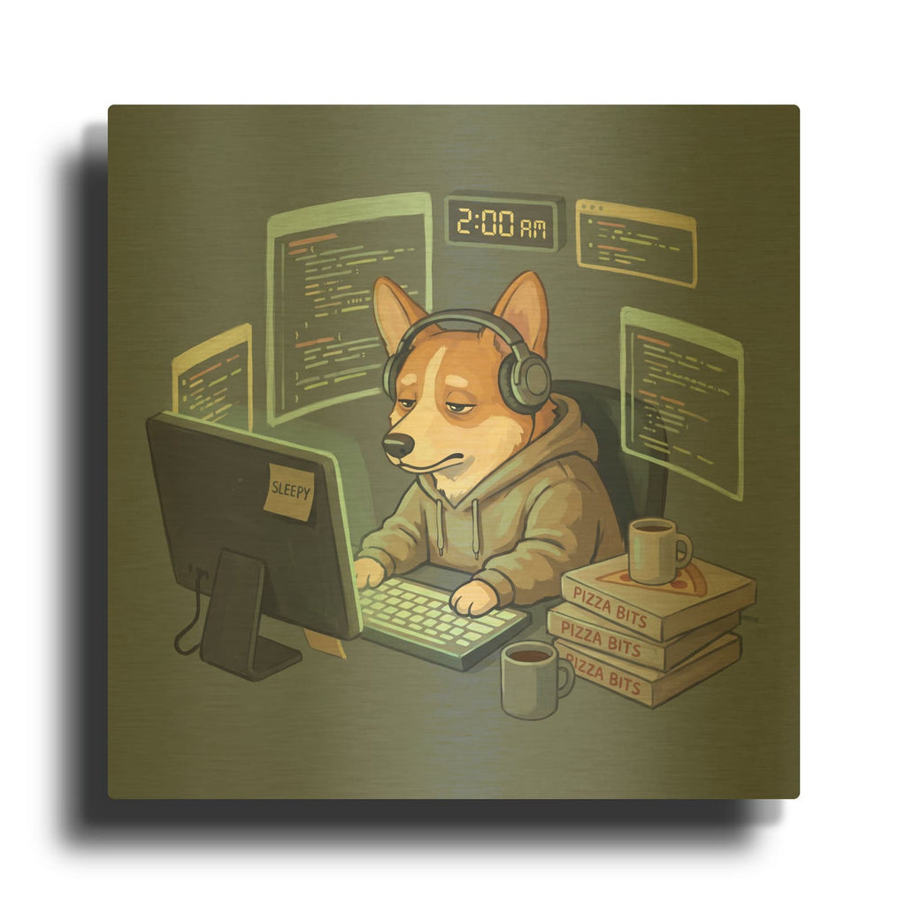 'Corgi Designer Burnout' By Ann Klee Gold Metal Wall Art
